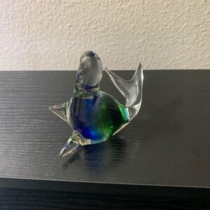 Art Glass Hand Blown Blue/Green Clear Seal Paperweight Figurine